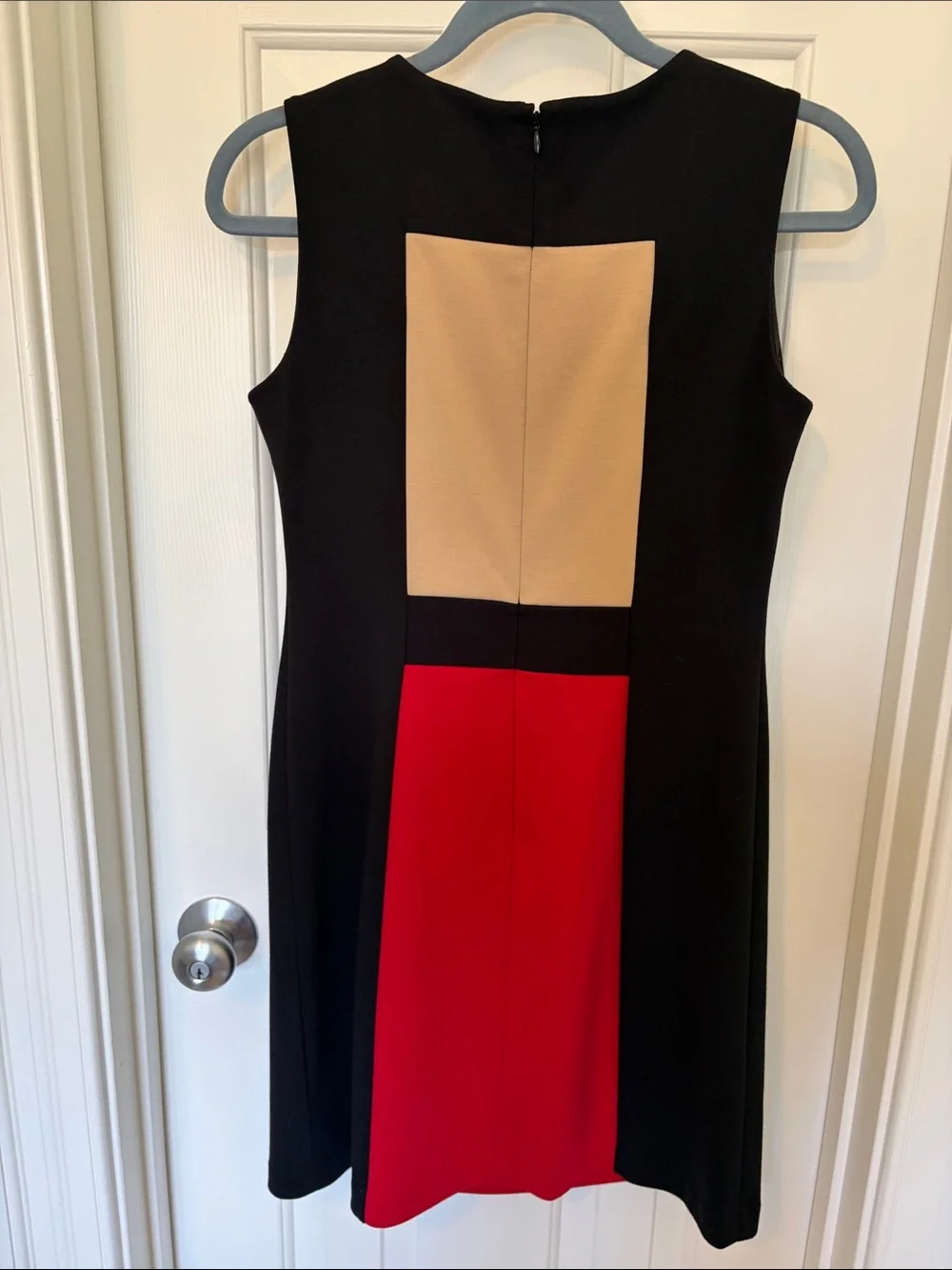 Calvin Klein Women’s Black Colorblock Sheath Dress with Red & Beige Panels